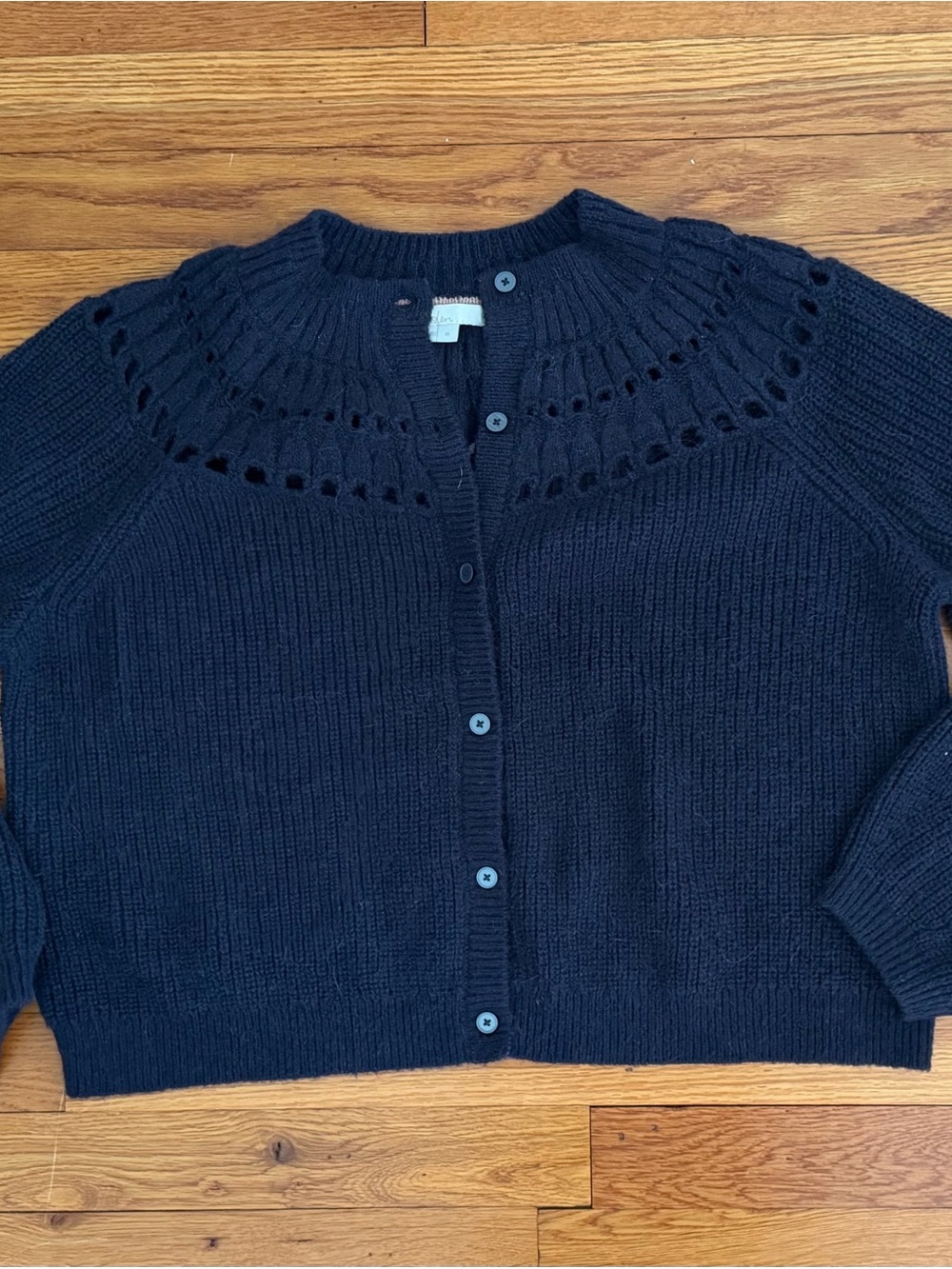 Boden Navy Openwork Yoke Button-Front Cardigan